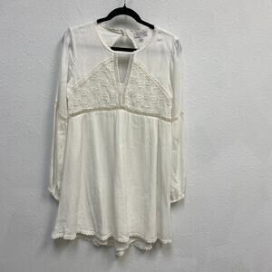 Patrons of Peace White Short Dress S Embroidery Lace Crochet Boho Coquette